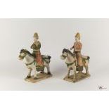 Two Sancai-Glazed Ming Dynasty Equestrian Form Pottery Sculptures, c. 1368-1644,