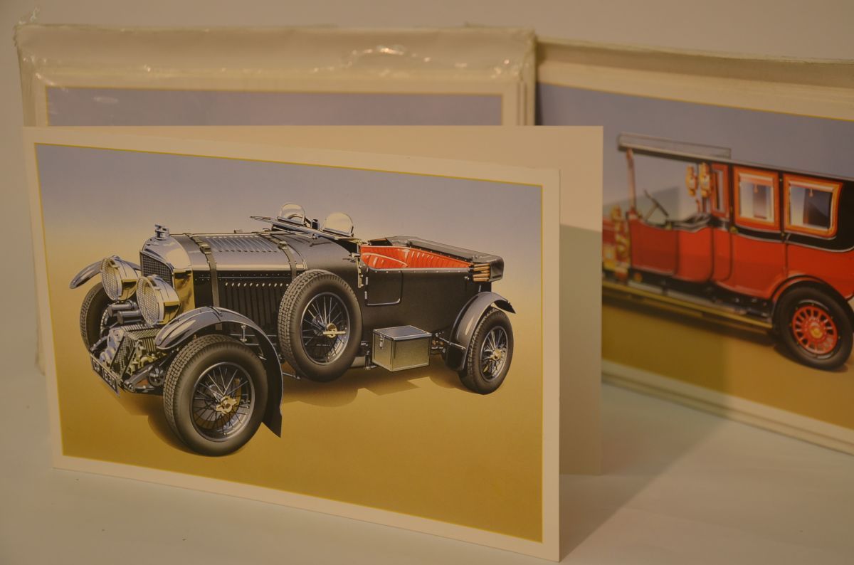 6 oversized, classic Rolls-Royce car postcards with envelopes