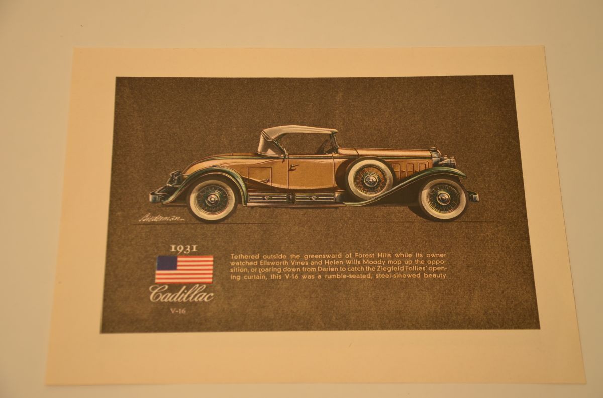 "1930 Bentley 8-Liter" & "1931 Cadillac V16" 1964 Magazine 2 sided poster