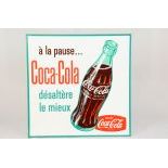 Two-sided metal Coca-Cola 
sign in French