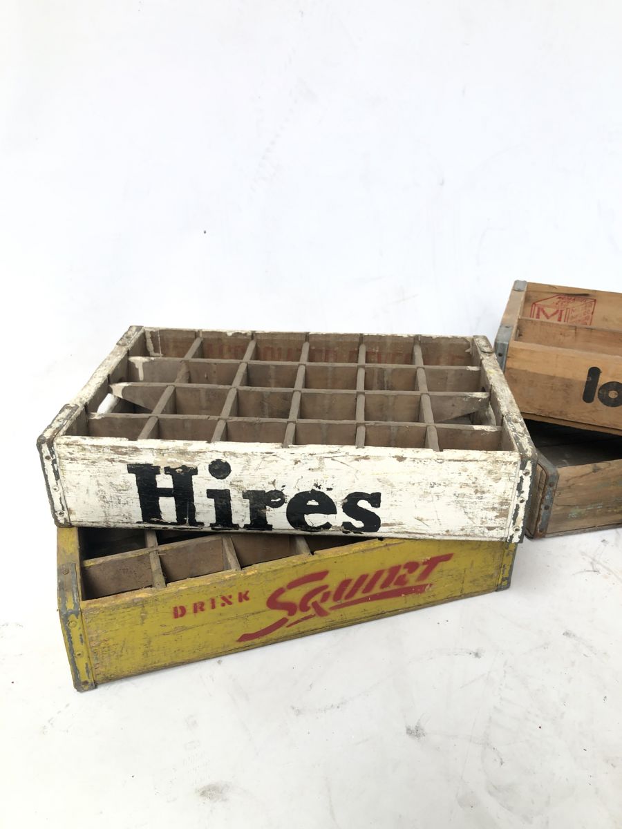 Lot of 6 Different Vintage Wooden Soda Crates