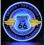 US Route 66 & 8 States Neon Sign with Backplate
