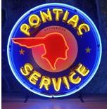 Pontiac Service Indian Head Logo Neon Sign with Backplate