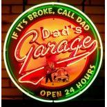 Dads Garage Open 24 Hours Neon Sign with Backplate