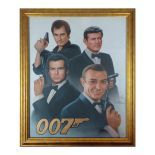 Oil Painting of 4 James Bond Actors with Signatures