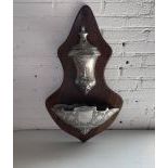 French Pewter Wall Fountain on Wooden Base