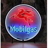 Mobilgas Logo Neon Sign with Backplate