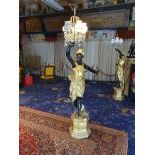 Wooden Black Servant Man Statue - Floor Lamp
