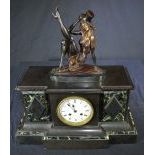 Mantel Clock in black Marble, with a Bronze Sculpture of a Burlesque Dancer on Top