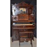 Antique Harmonium, richly carved cabinet in dark oak