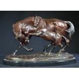 Horse Sculpture in Bronze with brown Patina on a black Marble Base