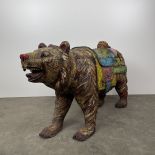 Intricately Carved Wooden Carousel Bear Figure