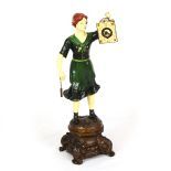 Cast Spelter Figural Clock of Victorian Girl