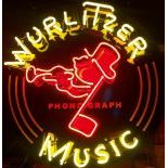 Wurlitzer Music Johnny One Note Logo Neon Sign with Backplate