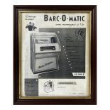Framed Belgian Barco Barc-O-Matic Coin-Op Radio & Record Player Advertisement