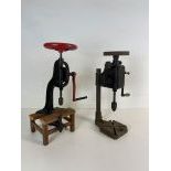 Lot of 2 Vintage Tools - Hand or Belt Operated Drill Presses