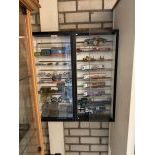 Display Case with Automobilia Collectibles - Empty Lamp Boxes, Key Rings, Plaques & Scale Models