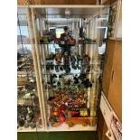 Wood and Glass Display Case with Vehicle Scale Models & Toys