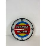 Vintage Renault Oils Clock 38 cm Diameter