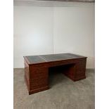 English Style Leather Top Pedestal Desk with File Drawers