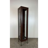 Brown Narrow Wood and Glass Display Case with Metal Legs