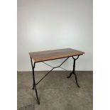 Vintage French Bistro Table Metal Base with Wooden Top