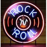 Rock N Roll Vinyl Record Neon Sign with Printed Back Plate