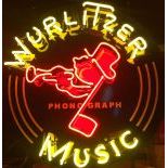 Wurlitzer Music Johnny One Note Logo Neon Sign with Printed Back Plate