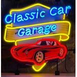 Classic Car Garage Neon Sign with Printed Back Plate