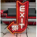 Exit Way Out Arrow Neon Sign with Printed Back Plate