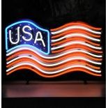 USA Flag Neon Sign with Printed Back Plate