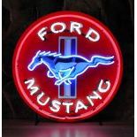 Ford Mustang Blue Horse Logo Neon Sign with Printed Back Plate