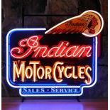 Indian Motorcycles Sales & Service Neon Sign with Printed Back Plate