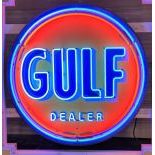 Large Gulf Dealer Logo Neon Sign with Printed Back Plate