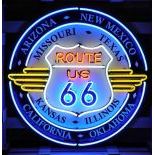 Large Route US 66 8 States Neon Sign with Printed Back Plate