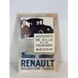 French Renault Billancourt Engine Advertising Poster Glued on Pressed Cardboard