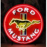 Ford Mustang Yellow Horse Logo Neon Sign with Printed Back Plate