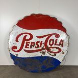 Large 1950s Pepsi-Cola Bottle Cap Metal Advertising Sign