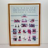 Framed Poster Antique Mechanical Bank Trade Cards