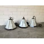 Set of 3 Stained Leaded Glass Hanging Lamps