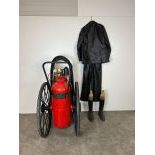 Lot of Vintage Dutch Firefighter Uniform & Minimax Type D-65 Fire Extinguisher