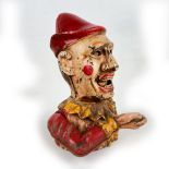 Antique Cast Iron Clown Bank with Red Had