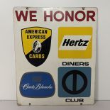 Original 1980s We Honor These Cards Double-Sided Metal Advertising Sign