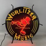 Small Wurlitzer Johnny One Note Logo Neon Sign with Printed Backplate