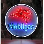 Mobilgas Logo Neon Sign with Printed Back Plate