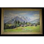 Oil on canvas, signed Ghitteri mountain landscape. 68 x 110cm.