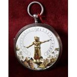Silver pocket watch. Automatic  Hands in the air Enameled clock face. Diameter 57 mm. To revise