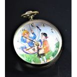 Spherical clock with erotic scene, signed Marvin. The clock face is painted. Very good condition.
